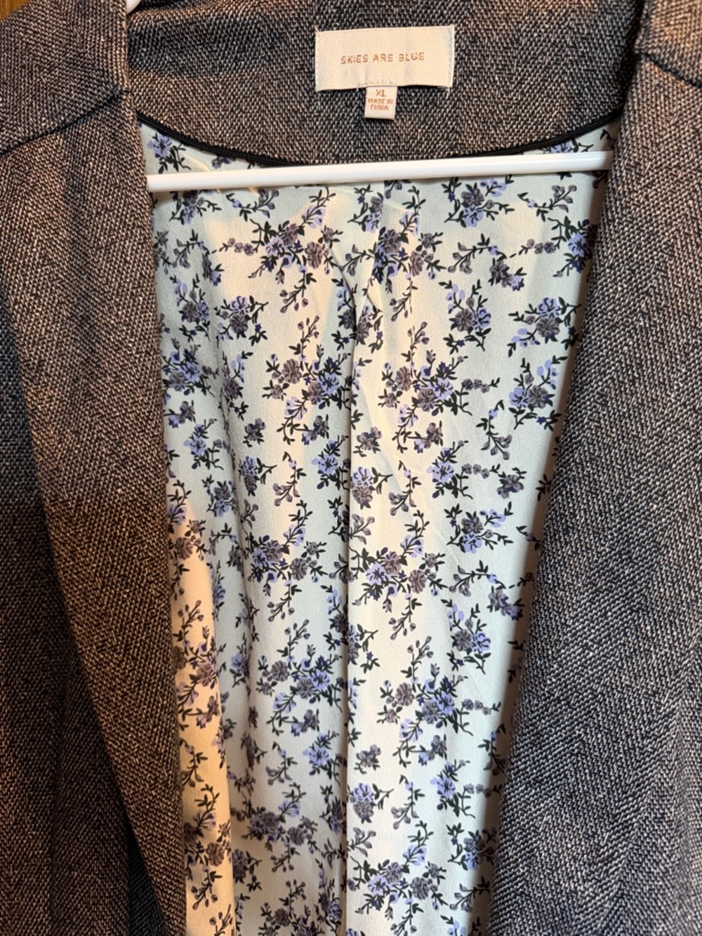 Skies Are Blue dark gray Tweed Blazer with Lavender Floral Lining